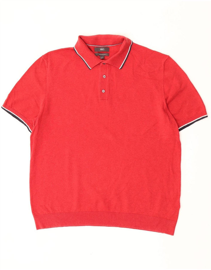 Marks & Spencer Męski sweter polo w duże czerwone paski