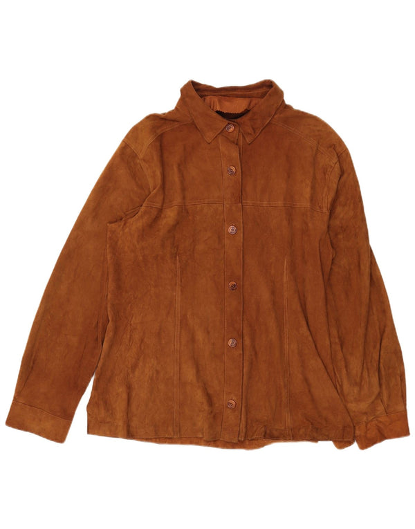 Zamszowa koszula damska w stylu vintage IT 48 XL, brązowa skóra