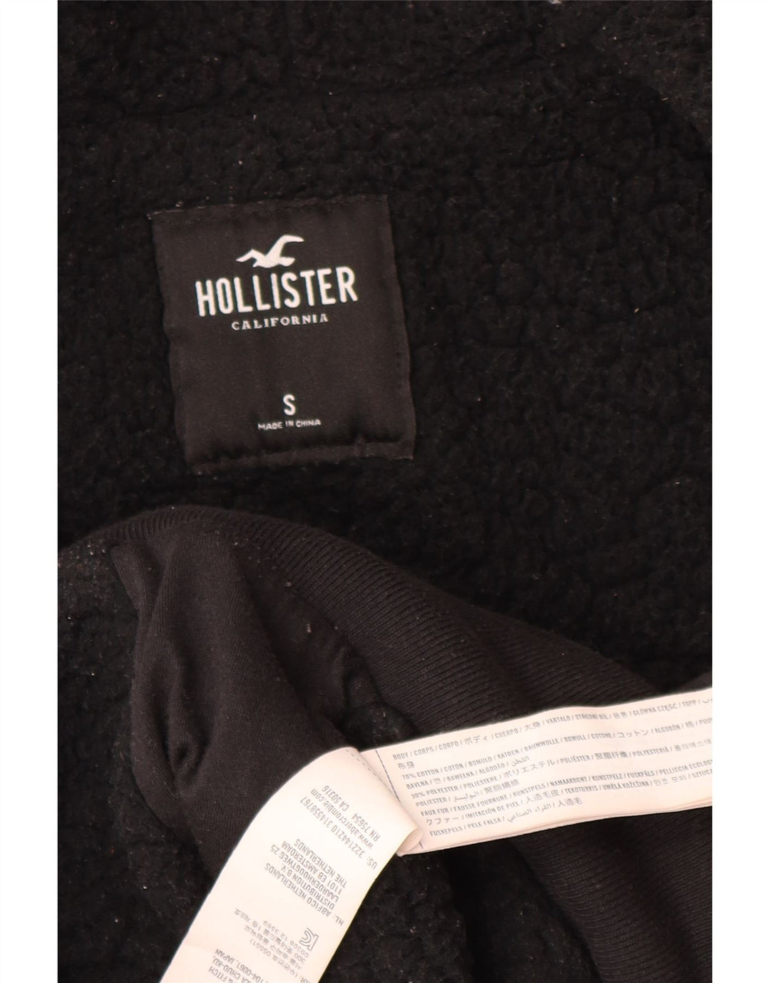 Męski sweter HOLLISTER z grafiką i zamkiem błyskawicznym, mały, czarny, bawełniany