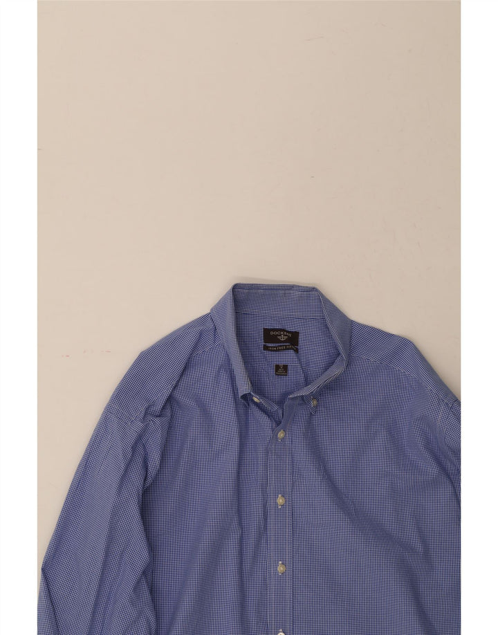 DOCKERS Mens Fitted Shirt Size 18 2XL Blue Check Cotton Vintage Dockers and Second-Hand Dockers from Messina Hembry 