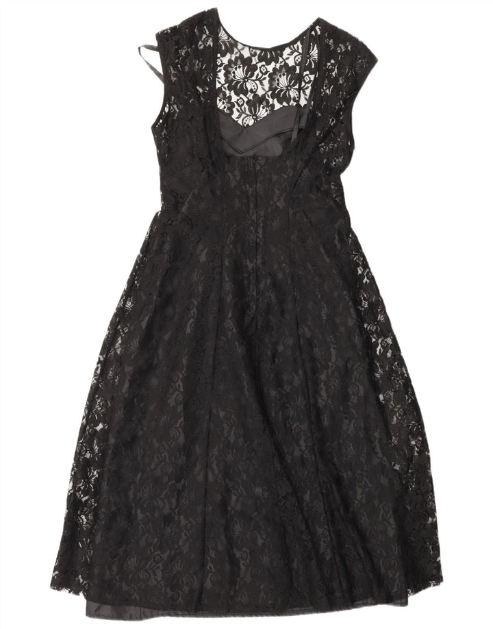 KLASYCZNA damska sukienka o linii A UK 12 Średni czarny kwiatowy nylon