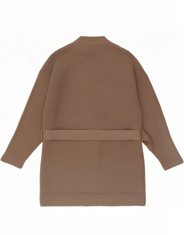 Damski sweter o przedłużonym fasonie Zara UK 16, duży, brązowy akryl
