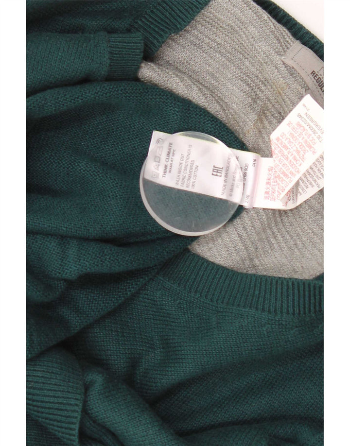 Marks & Spencer Męski sweter o regularnym kroju z dekoltem w kształcie litery V, duży, zielony, bawełniany