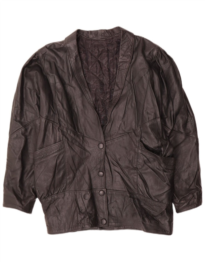 Vintage damska kurtka skórzana oversize UK 14, średnia czarna skóra