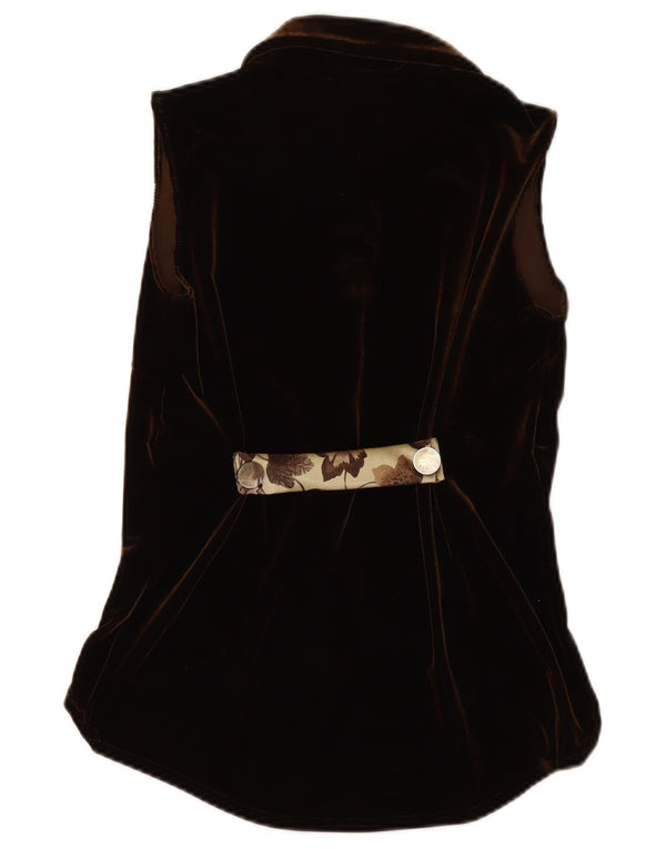 VINTAGE Damska welurowa bluzka koszulowa bez rękawów UK 12 Średni brąz w kwiaty