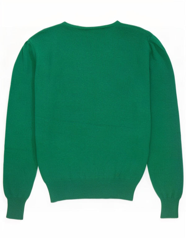 Damski sweter z dekoltem w łódkę Benetton IT 48 XL Zielona dziewicza wełna