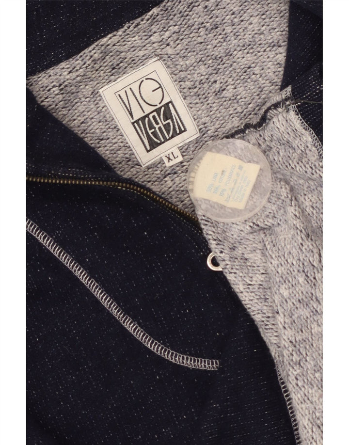 Vintage męska bluza z zamkiem błyskawicznym, sweter XL, granatowa wełna