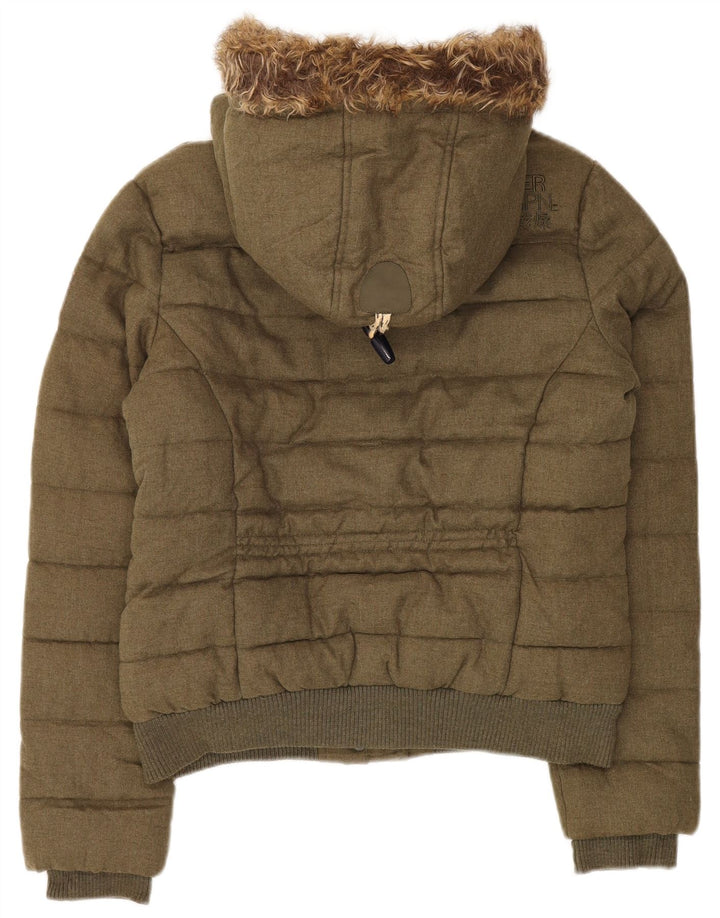 Damska kurtka z kapturem Superdry UK 14, średnia khaki, zimowa