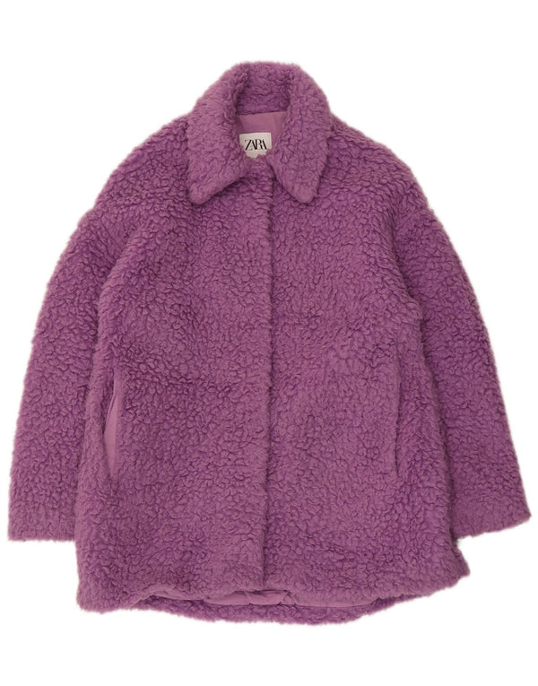 Damski płaszcz oversize Zara Teddy Bear UK 6 XS Fioletowy akryl
