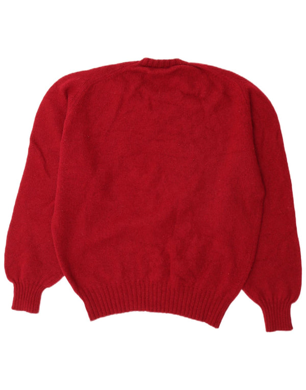 Vintage męski sweter z okrągłym dekoltem UK 46 XL, czerwona nowa wełna