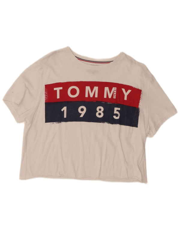 Damska koszulka TOMMY HILFIGER Crop Graphic Top UK 16, duża, biała