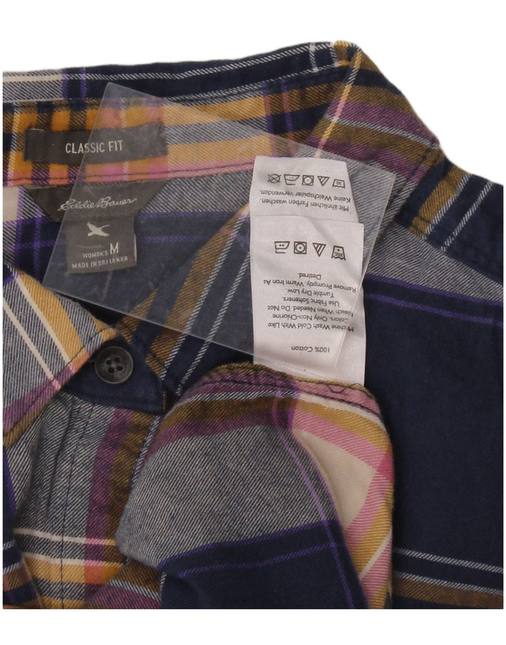 EDDIE BAUER Womens Classic Fit Flannel Shirt UK 14 Medium Navy Blue Check