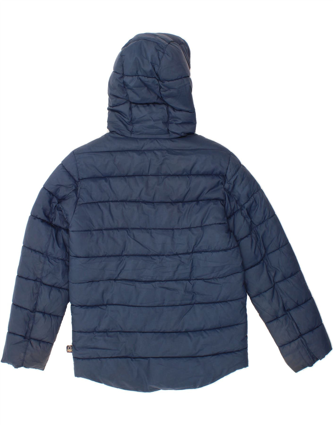 BENETTON Boys Hooded Padded Jacket 11-12 Years 2XL Navy Blue Polyester Vintage Benetton and Second-Hand Benetton from Messina Hembry 