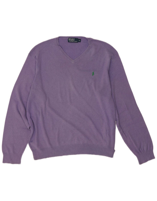 Polo Ralph Lauren Męski sweter z dekoltem w kształcie litery V XL, fioletowa bawełna