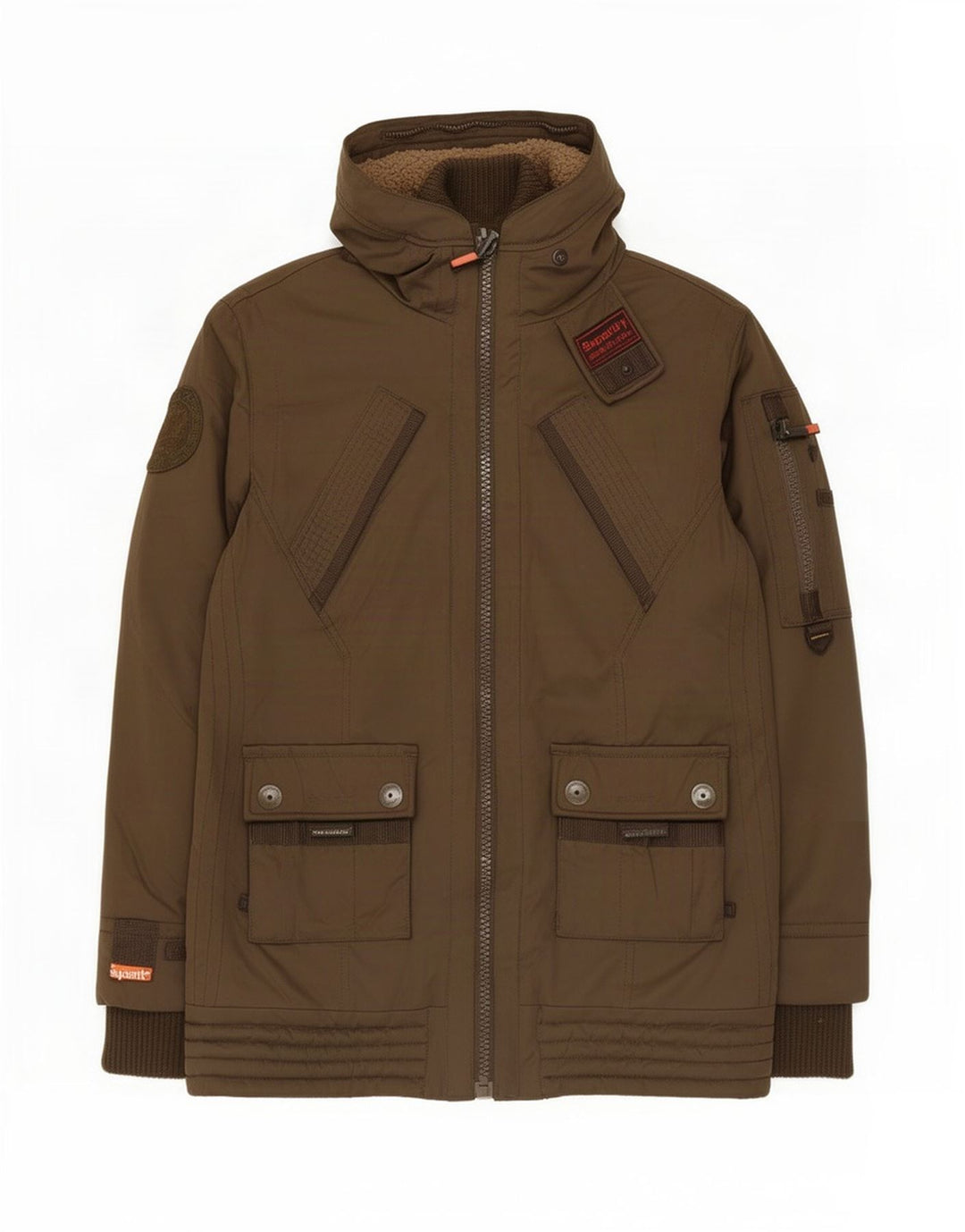 Damska kurtka parka z kapturem Superdry UK 40, duża, brązowa, poliester