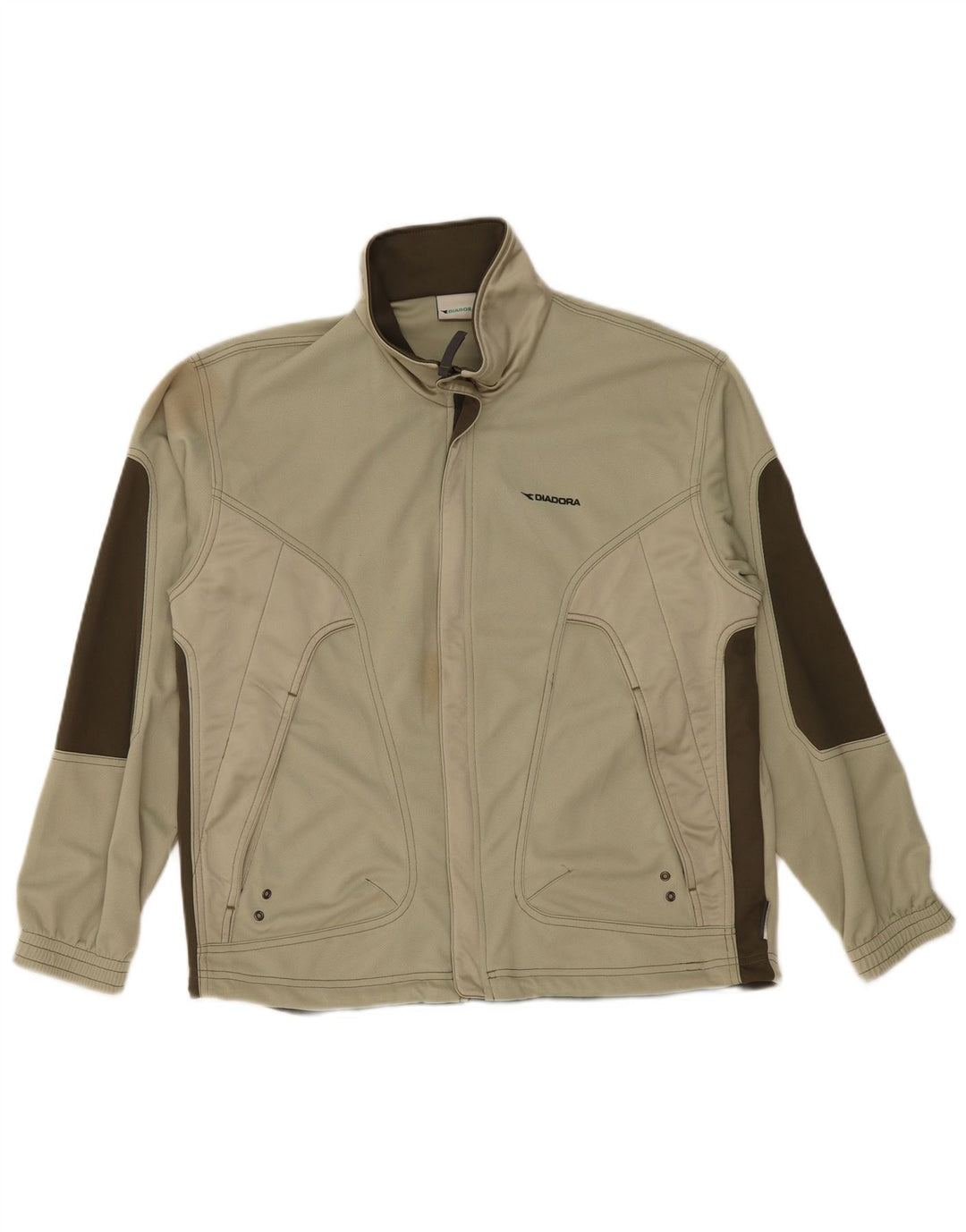 DIADORA Mens Tracksuit Top Jacket UK 40 Medium Khaki Colourblock Polyester