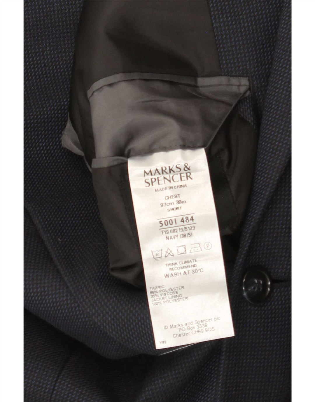 Marks & Spencer Męska krótka marynarka UK 38 Medium Navy Blue Houndstooth