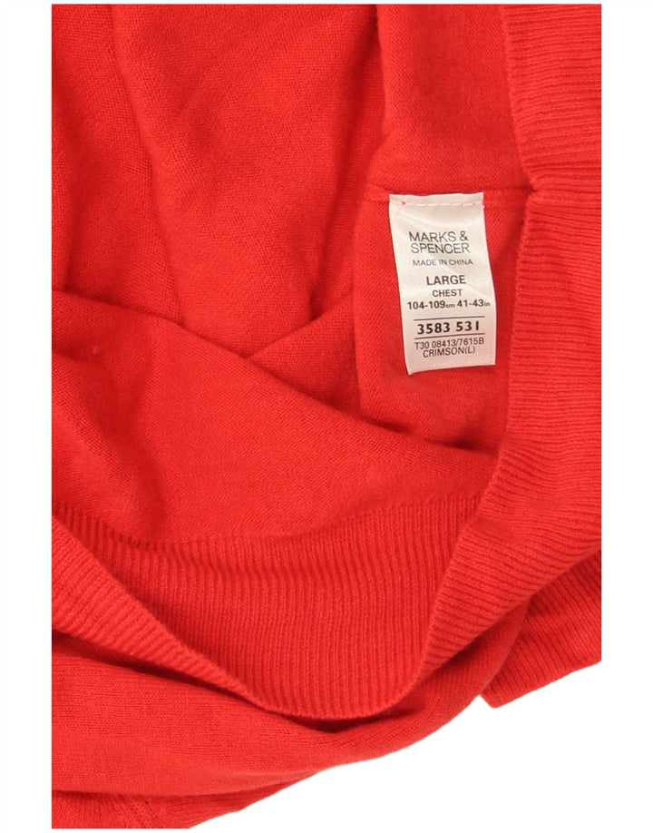 Marks & Spencer Męski sweter w kolorze niebieskim Harbor z dekoltem w kształcie litery V, duży, czerwony, akrylowy