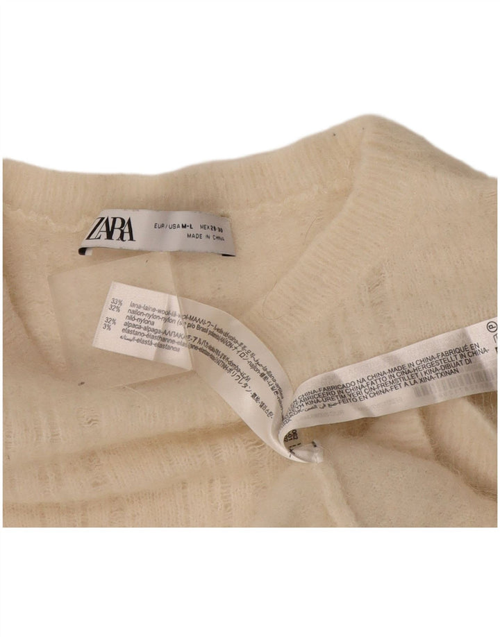Sweter damski Zara z dekoltem w łódkę UK 14, średnia biała wełna