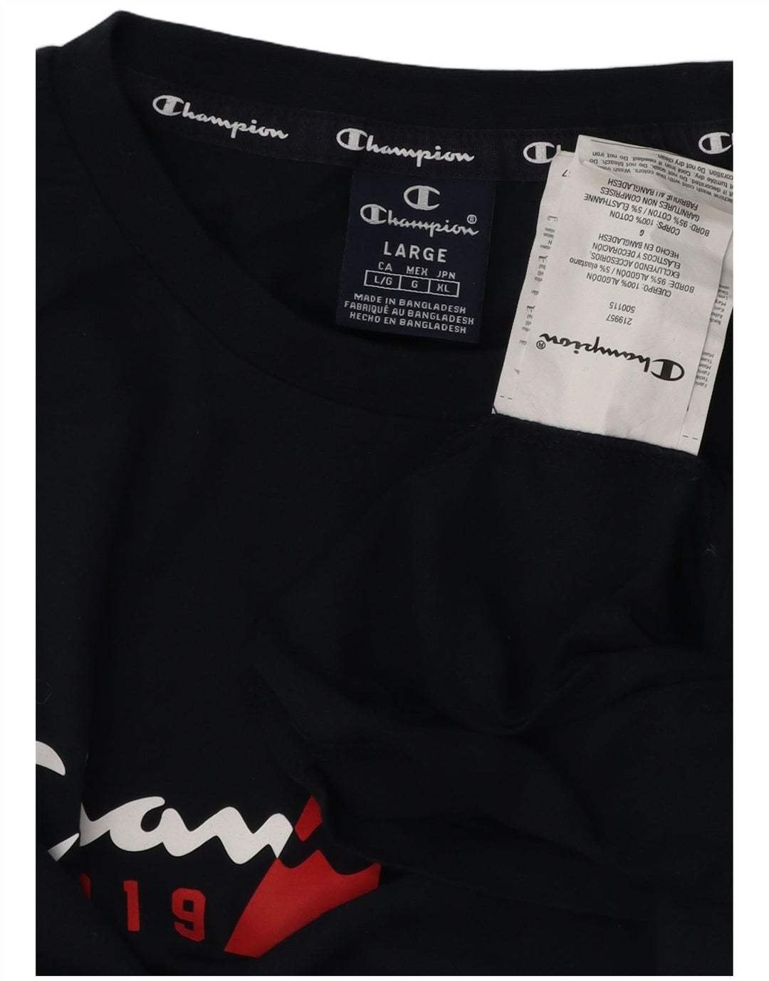 Męski top graficzny CHAMPION z długim rękawem, duży, granatowy, bawełniany