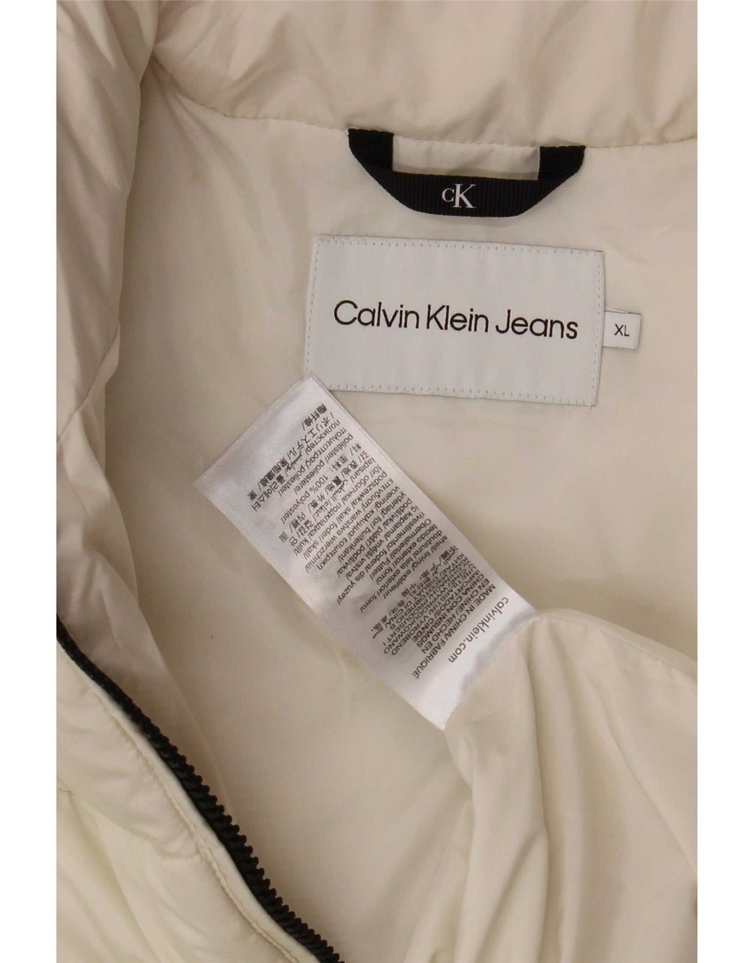 Damska ocieplana kurtka Calvin Klein Jeans Graphic UK 18 XL, biały poliester