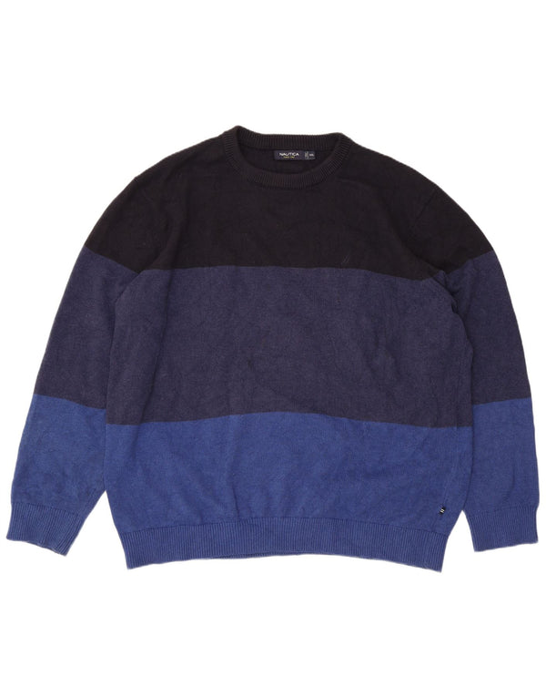 Męski sweter Nautica o regularnym kroju z okrągłym dekoltem, 2XL w kolorze niebieskim z blokami kolorów