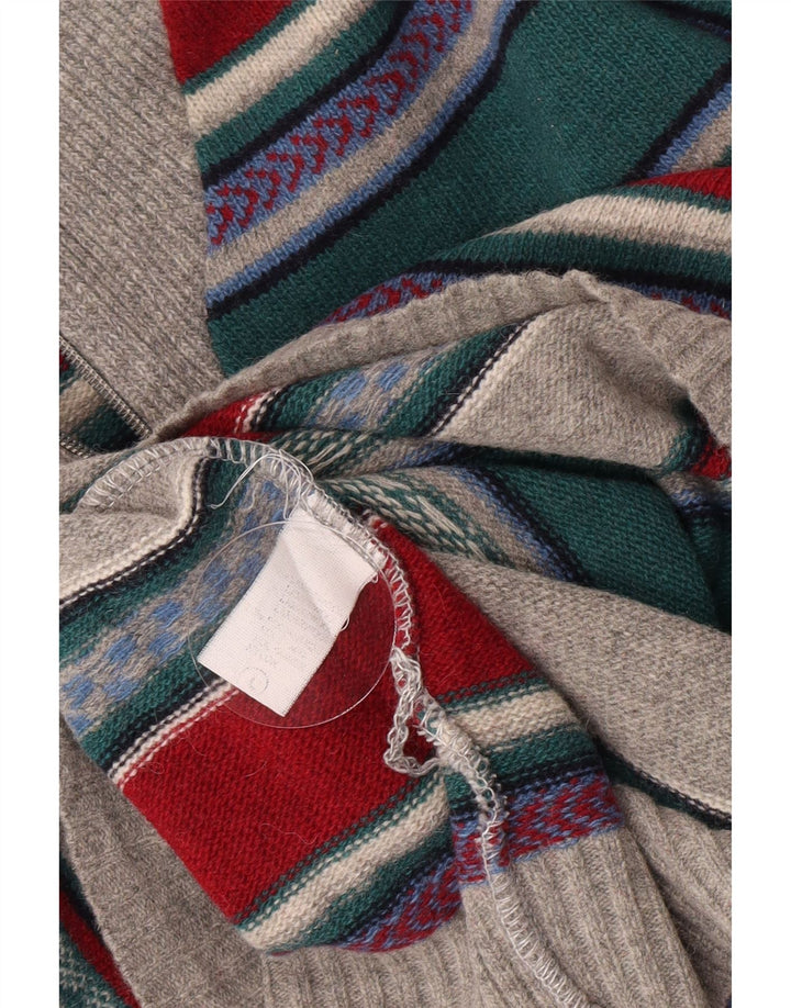 Vintage męski sweter z zamkiem błyskawicznym, duży, wielobarwny, z owczej wełny w paski