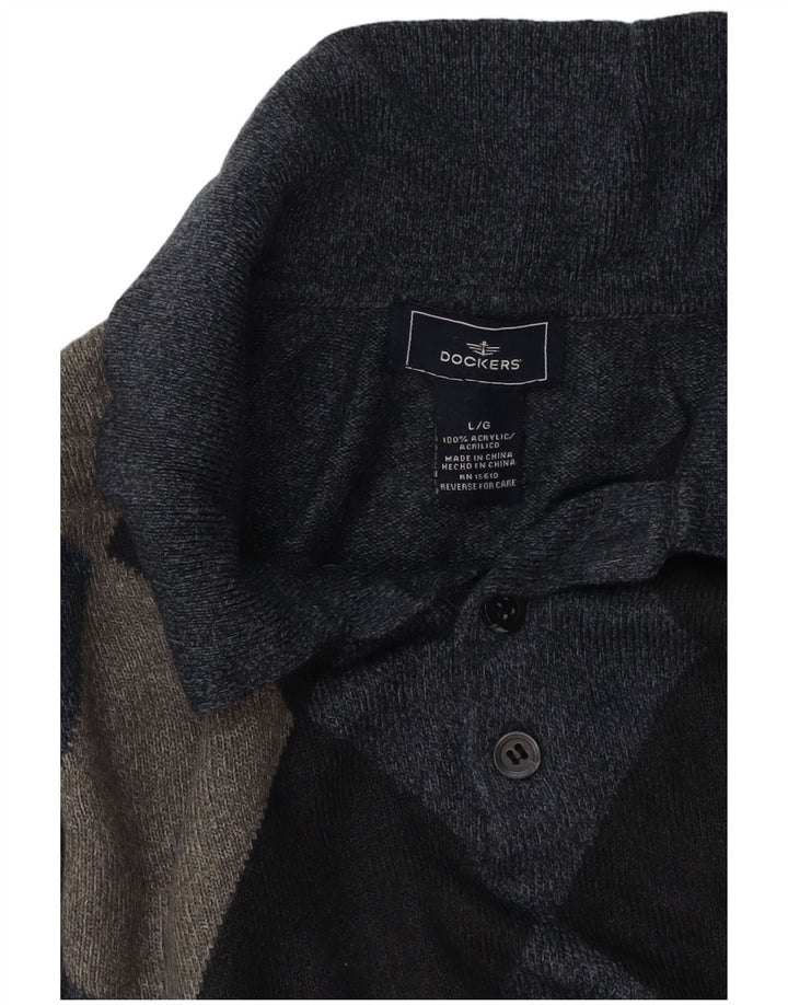 DOCKERS Męski sweter polo, duży, granatowy Argyle/Diament