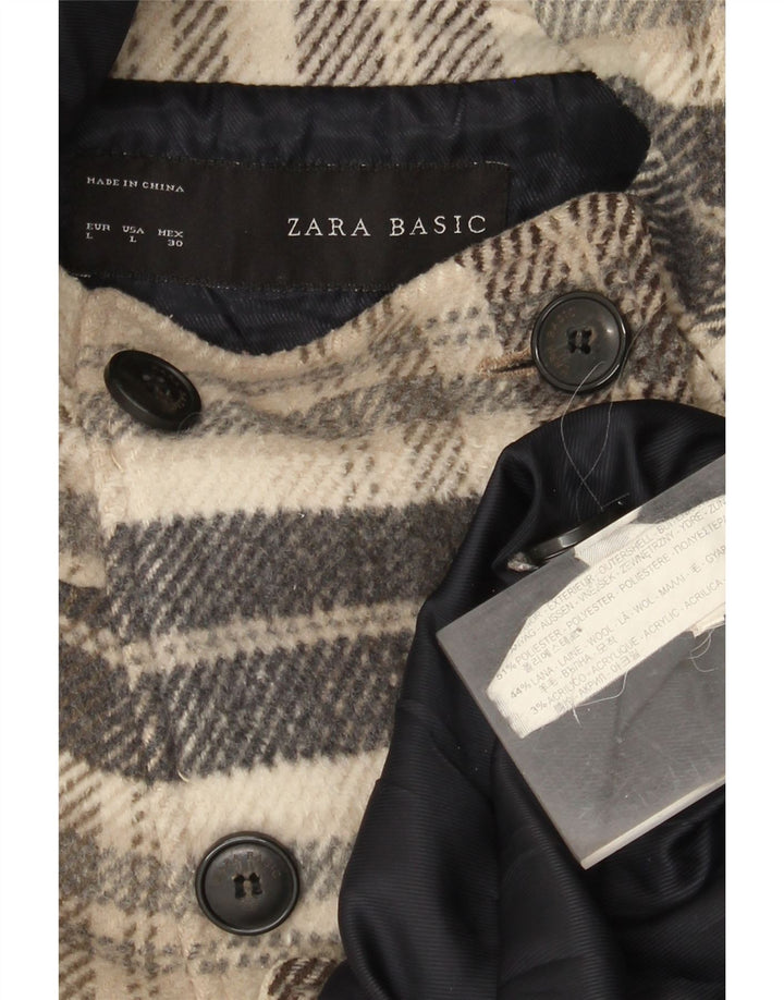 Zara Damski krótki płaszcz z kapturem i podwójnymi piersiami UK 16 w dużą beżową kratę