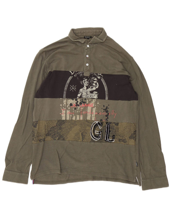 Męska koszulka polo do rugby Desigual z długim rękawem i grafiką, XL, bawełniana khaki