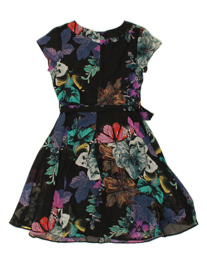 WALLIS Womens A-Line Dress UK 10 Small Black Floral Polyester Vintage Wallis and Second-Hand Wallis from Messina Hembry 