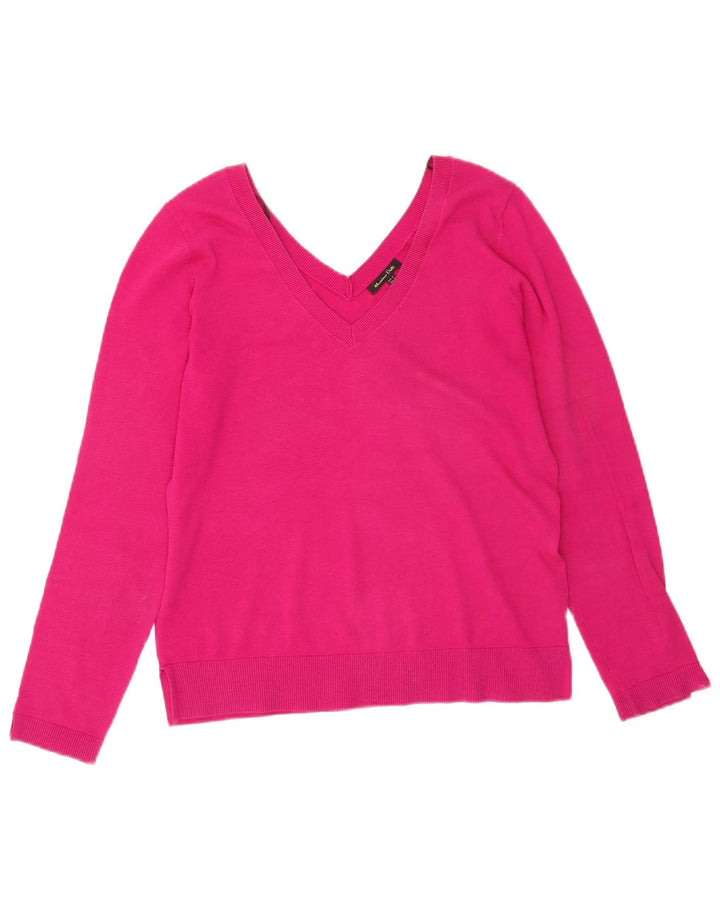 Sweter damski Massimo Dutti z dekoltem w kształcie litery V, UK 14, średni różowy, bawełniany