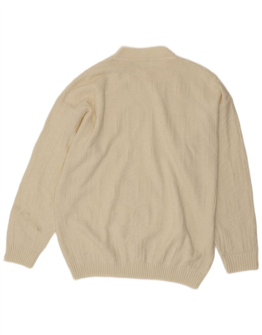 Vintage męski sweter z wycięciem pod szyją, duży biały