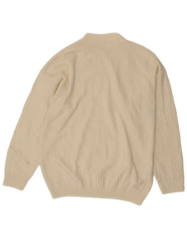 Vintage męski sweter z wycięciem pod szyją, duży biały