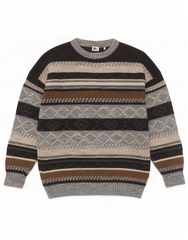 Vintage męski sweter z dekoltem w łódkę, średnio wielobarwny, geometryczny