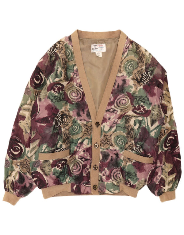 Męska kurtka bomber w stylu vintage UK 44 2XL Fioletowy jedwab w kwiaty
