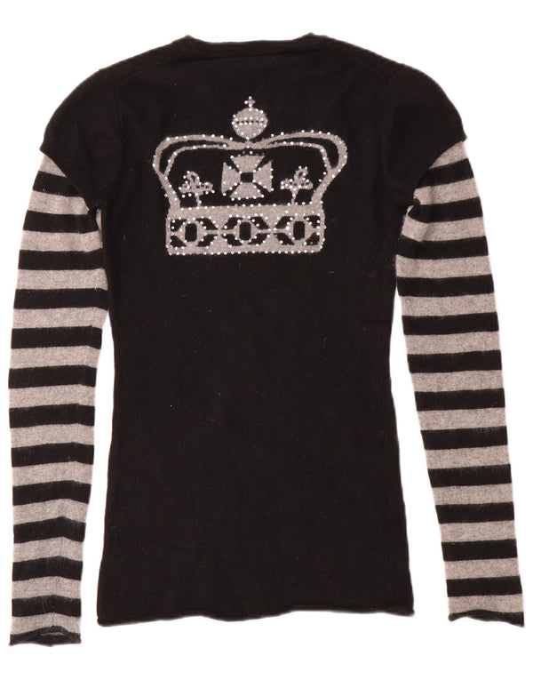 BCBGMAXAZRIA Damski sweter z graficznym wycięciem pod szyją UK 6 XS w czarne paski