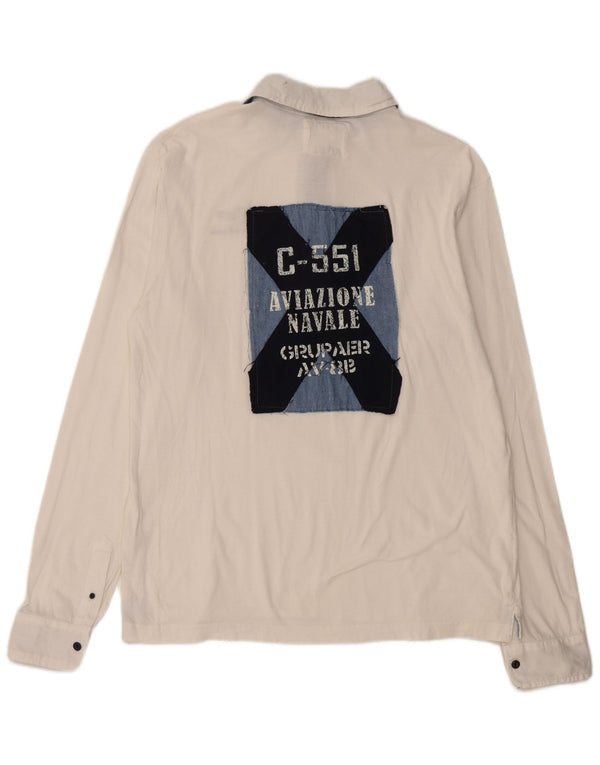 Męska koszulka polo do rugby z długim rękawem Aviazione Navale XL, biała bawełna