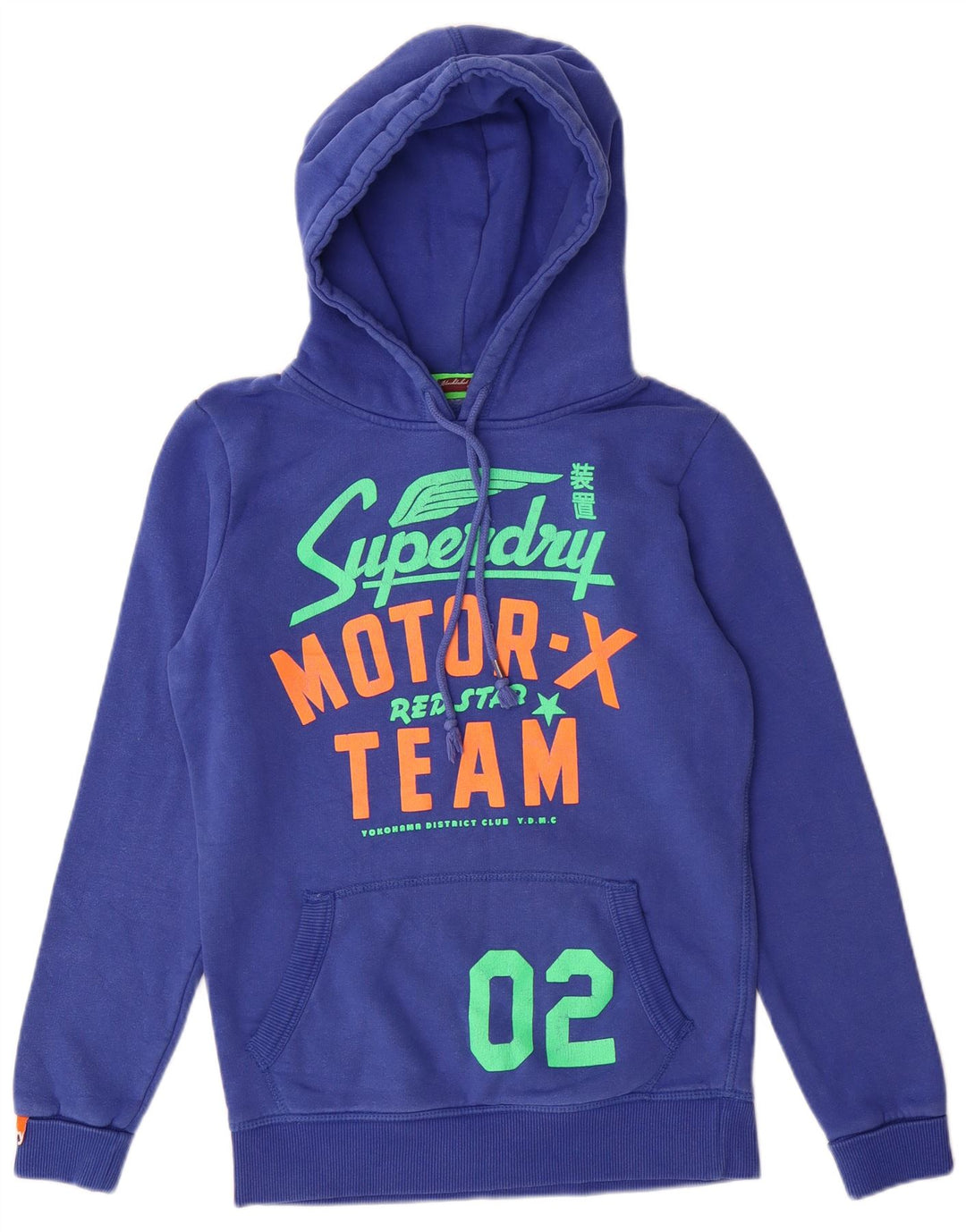 SUPERDRY Damski sweter z kapturem i grafiką UK 10 Small, niebieski, bawełniany