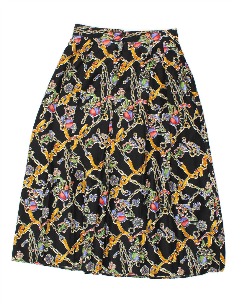 JOHN BENTLEY Womens Graphic A-Line Skirt UK 12 Medium W28  Black Polyester Vintage John Bentley and Second-Hand John Bentley from Messina Hembry 
