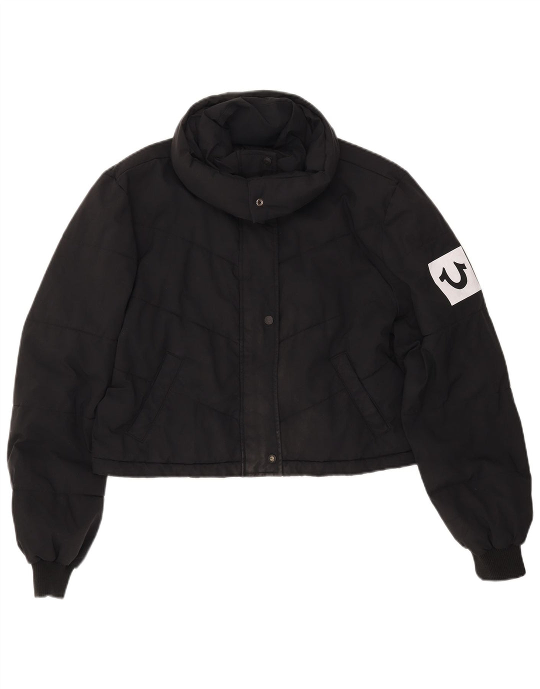 Damska ocieplana kurtka TRUE RELIGION UK 16, duża, czarna, z poliestru