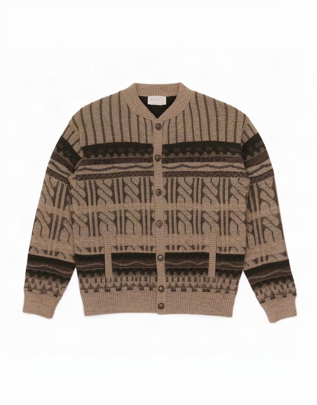 Sweter męski w stylu vintage IT 52, duży, brązowy, geometryczny, wełniany