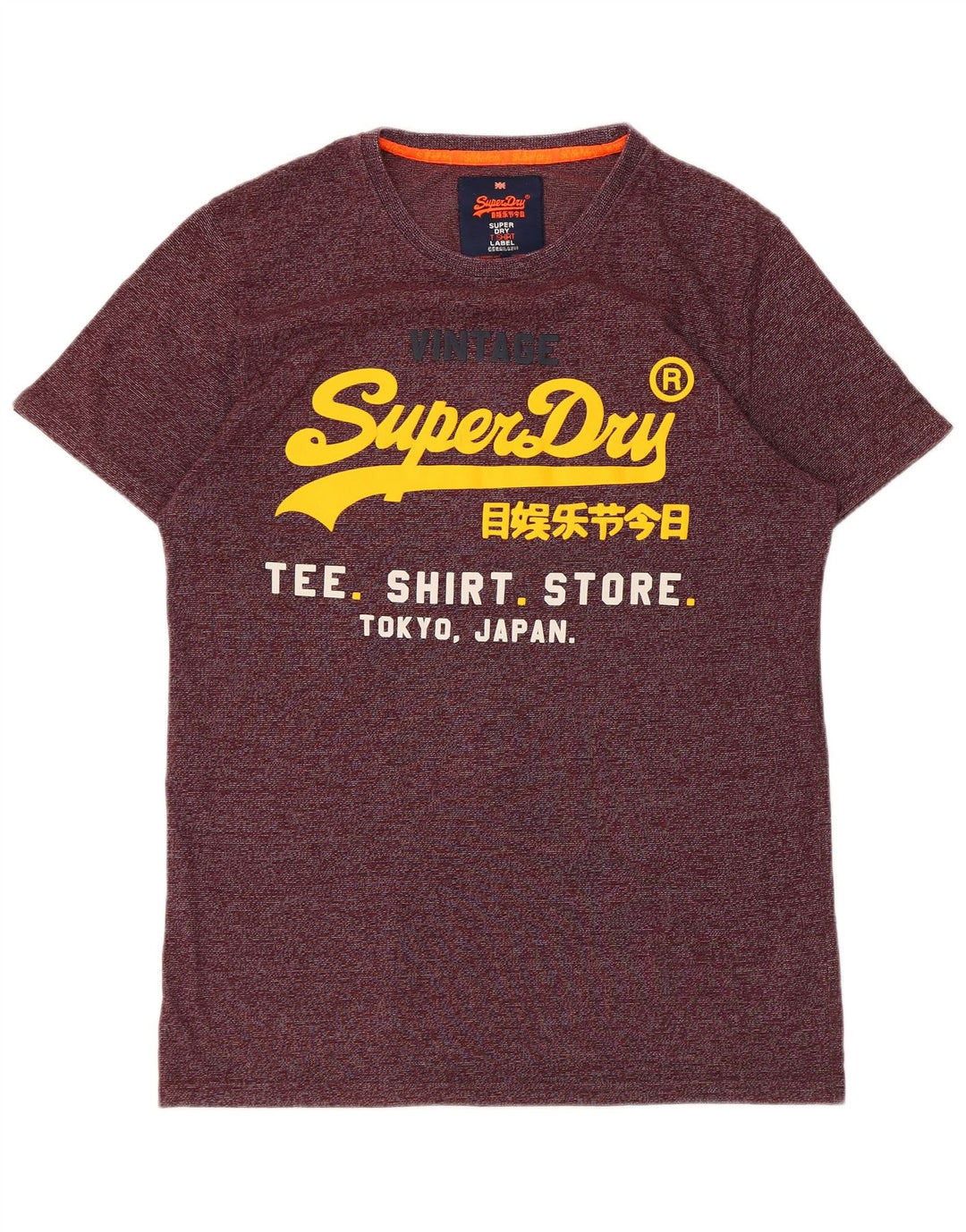 SUPERDRY Męski T-shirt z grafiką, duży, bordowy, bawełniany w prążki