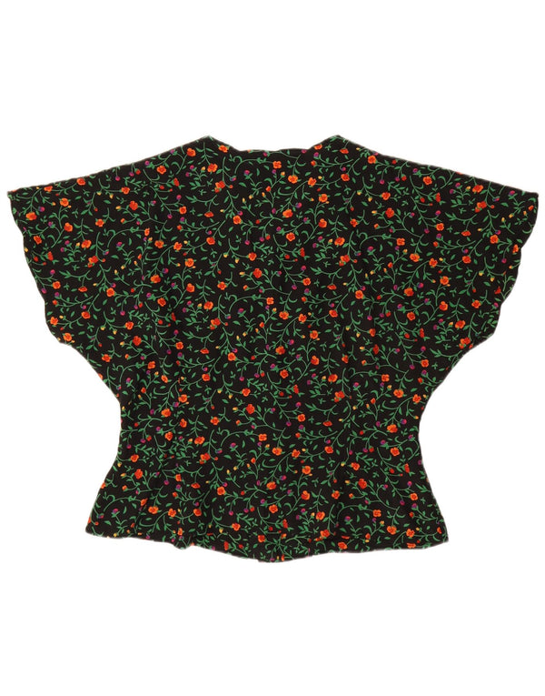 Damska bluzka w kształcie skrzydła nietoperza ALBA FORNARI UK 16, duża, czarna w kwiaty