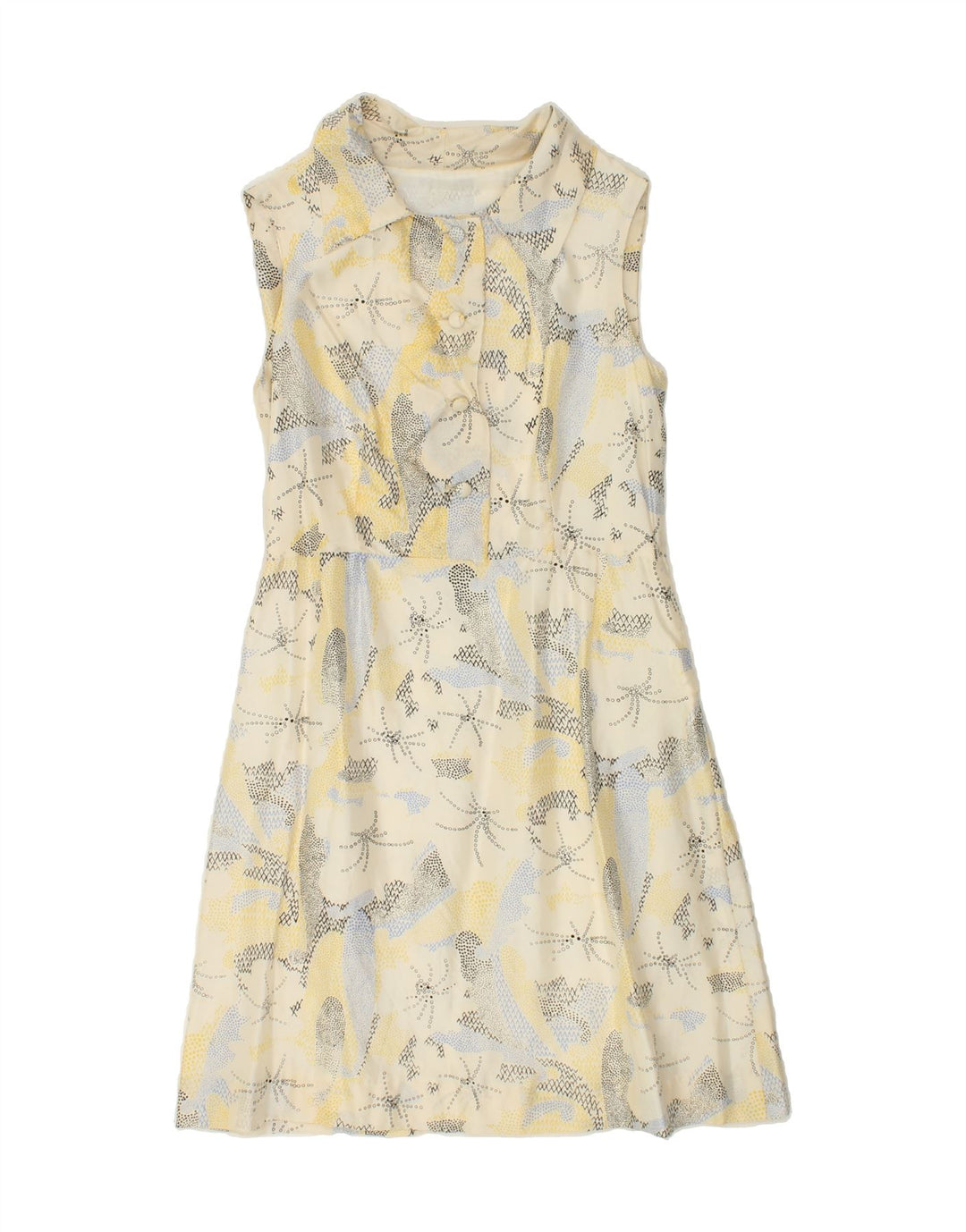 VINTAGE Womens Abstract Pattern Sleeveless A-Line Dress UK 8 Small Beige Vintage Vintage and Second-Hand Vintage from Messina Hembry 