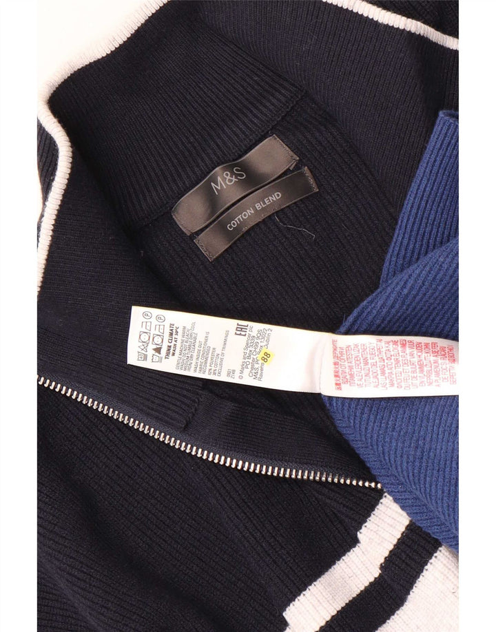 Marks & Spencer Męski sweter z zamkiem błyskawicznym 2XL, niebieski, poliestrowy w paski