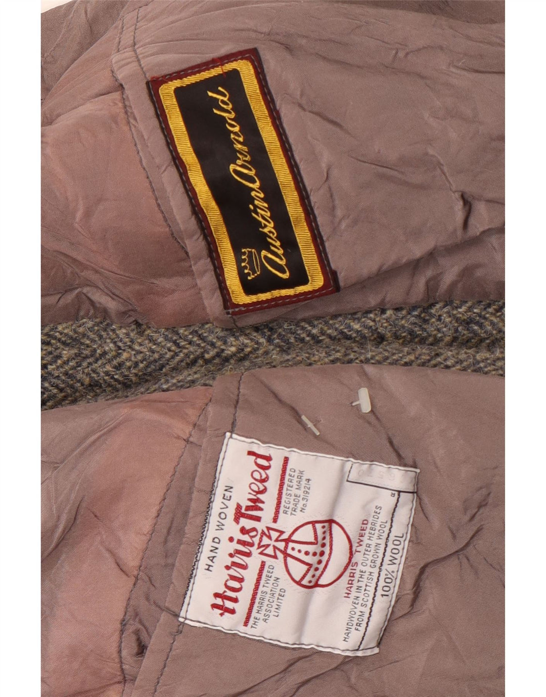 Męska marynarka zapinana na 2 guziki Harris Tweed UK 38 Średnioszara wełna w jodełkę