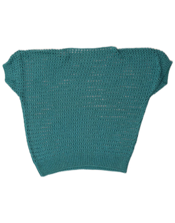 Vintage damski sweter z krótkim rękawem i dekoltem w łódkę UK 16, duży niebieski
