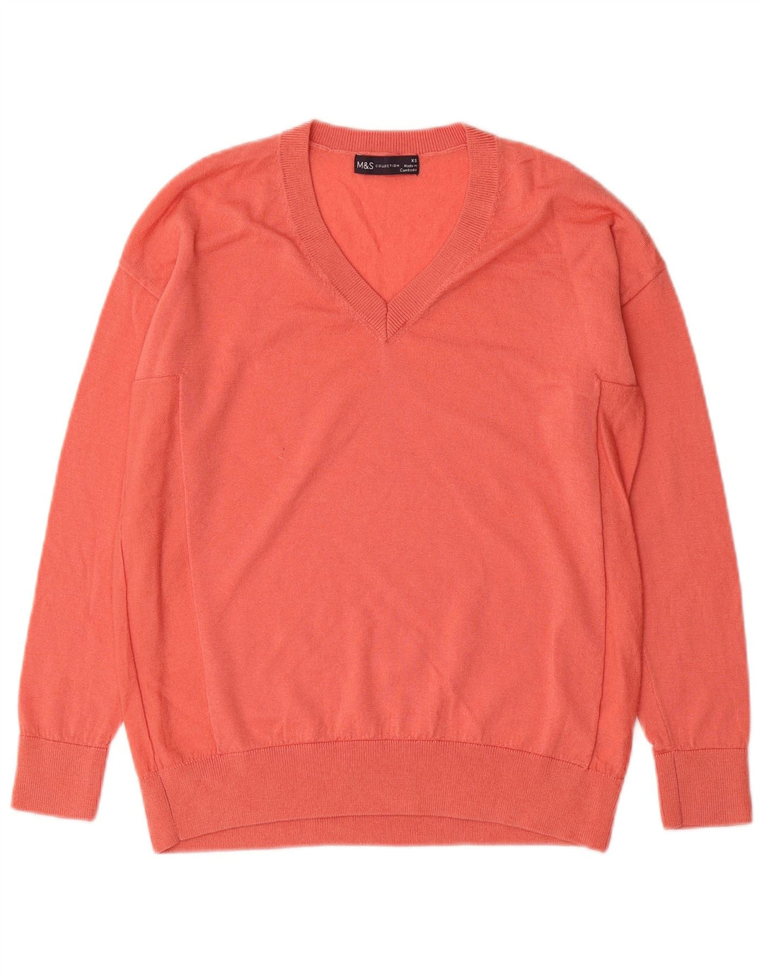 MARKS & SPENCER Damski sweter oversize z dekoltem w kształcie litery V, UK 6 XS, różowy, wełniany