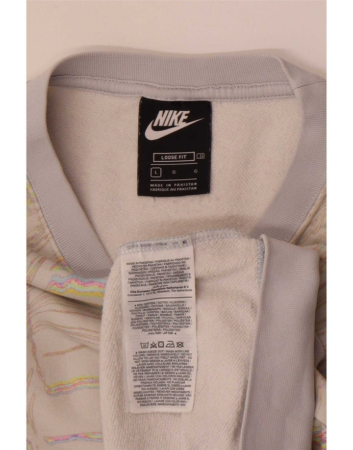 Damska bluza dresowa Nike z abstrakcyjnym wzorem, UK 16, duża w kolorze złamanej bieli